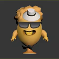 Playful Game Movie Character With Yellow Body Orange Hair White Hat And Black Sunglasses