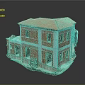 Miniature Two Story House Featuring Turquoise Red Brick Exterior Roof Tiles And Small Red Car