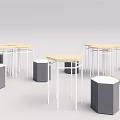 Modern Table and Chair Set Featuring Hexagonal Stools White Frames and Wooden Tops 3d model