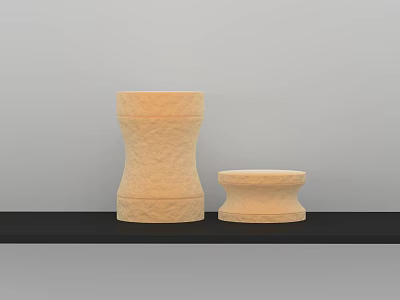 Beige Textured Decorative Lamps in Different Heights on Black Tabletop 3d model