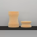 Beige Textured Decorative Lamps in Different Heights on Black Tabletop