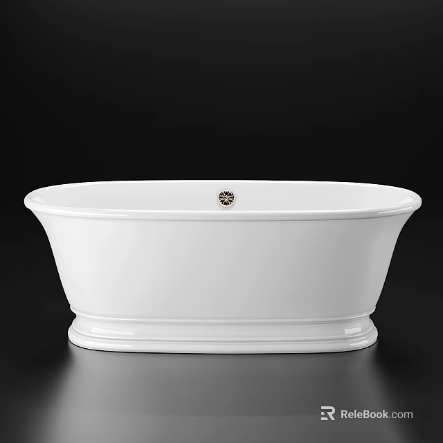 White Freestanding Bathtub With Oval Shape And Pedestal Base Chrome Drain 3d model 