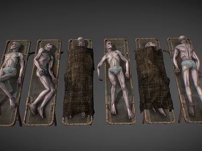 Medical Equipment Stretchers With Covered And Uncovered Bodies Arranged In Medical Setting 3d model