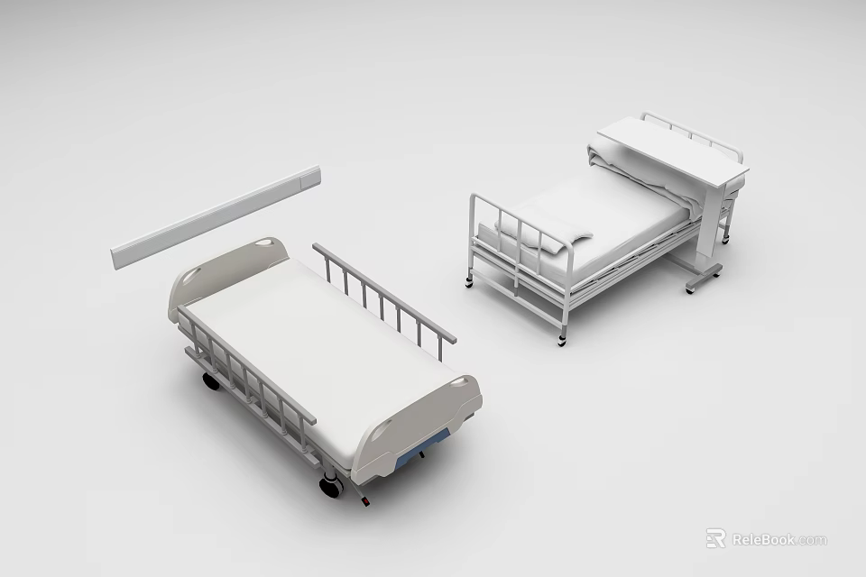 Adjustable Medical Hospital Beds With Metal Frame Safety Rails And Wheels 3d model 