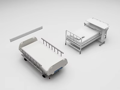 Adjustable Medical Hospital Beds With Metal Frame Safety Rails And Wheels 3d model