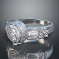 Exquisite Silver Ring With Intricate Floral Engravings And Decorative Round Motif