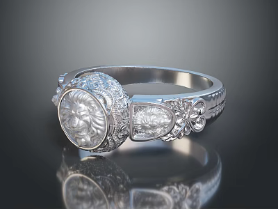 Exquisite Silver Ring With Intricate Floral Engravings And Decorative Round Motif 3d model