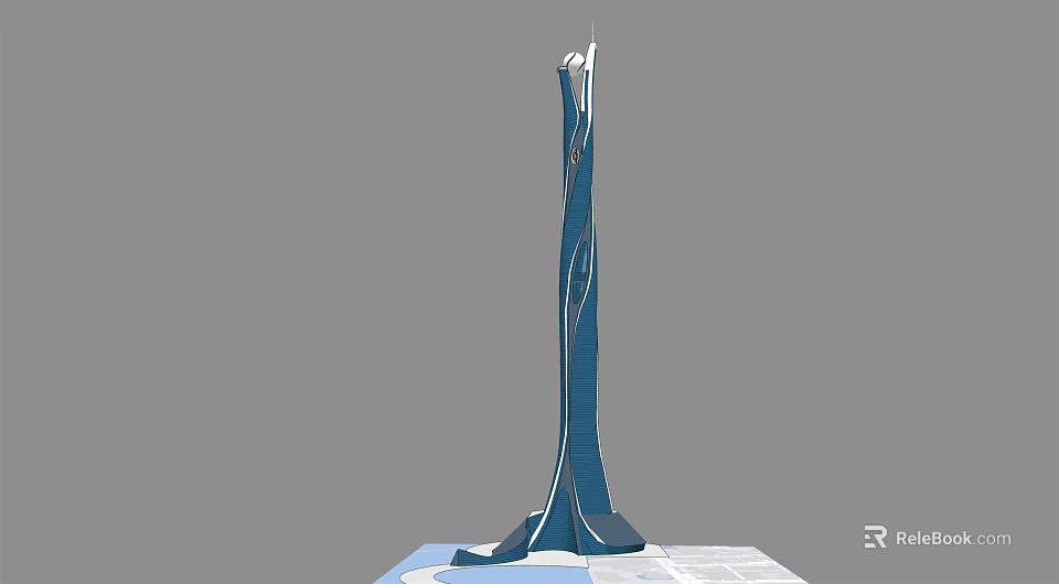 Tall Modern Office Building With Sleek Blue Exterior And Dynamic Curved Structure 3d model 