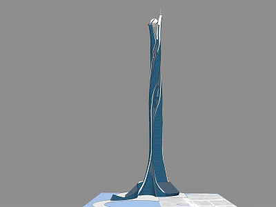 Tall Modern Office Building With Sleek Blue Exterior And Dynamic Curved Structure 3d model
