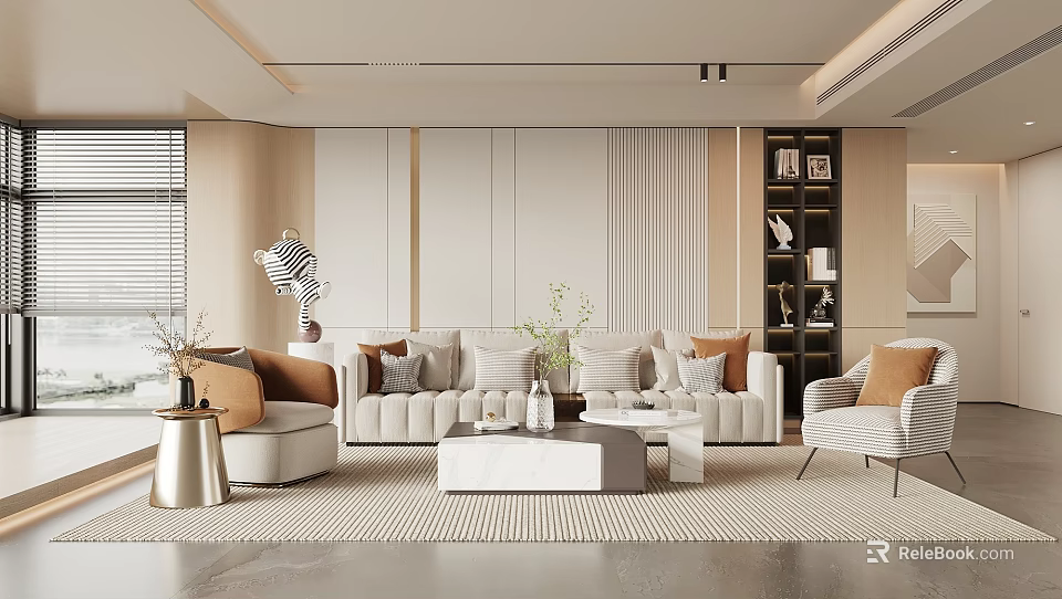 Modern Cozy Living Room Interior With Sofa Set And Decor 3d model