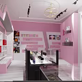 Beautiful Pink Cosmetics Store With Display Shelves And Numbered Labels