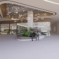 Modern Shop Interior With Geometric Pendant Lights Green Plant Display And Seating Area
