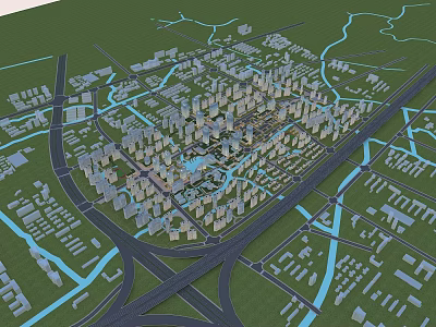 Detailed Aerial Planning of 3D Urban Layout with Road Network Rivers and Buildings 3d model