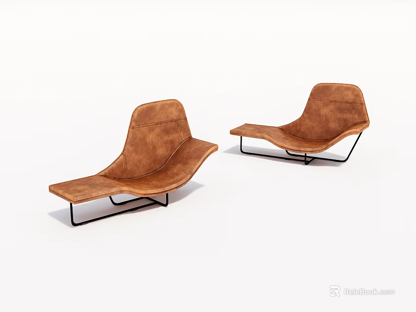 Pair of Abstract Shaped Leather Sofas with Black Metal Frame and Modern Design 3d model 