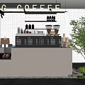 Modern Coffee Shop Interior With White Brick Wall Black Counter Coffee Beans And Green Plant