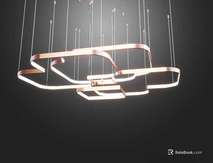 Modern Copper Geometric Hanging Chandelier With LED Lighting For Interior Decoration 3d model 