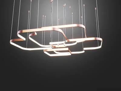 Modern Copper Geometric Hanging Chandelier With LED Lighting For Interior Decoration 3d model