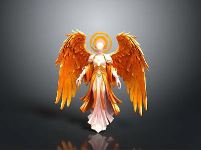 Majestic Detailed Angel Statue With Golden Wings Halo And White Robe 3d model