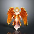 Majestic Detailed Angel Statue With Golden Wings Halo And White Robe