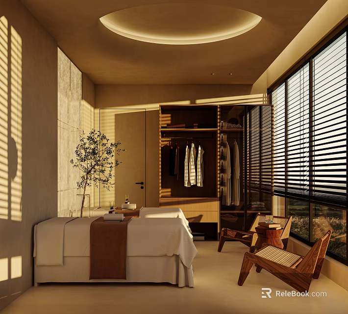 Luxury Beauty Hair Salon Treatment Room With Natural Light Green Plant And Comfortable Chairs 3d model 