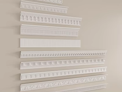 Various Styles of Decorative Gypsum Cornice Arranged on Light Background for Interior Decoration 3d model