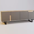 Modern Gray TV Stand With Wooden Top And Black Metal Legs