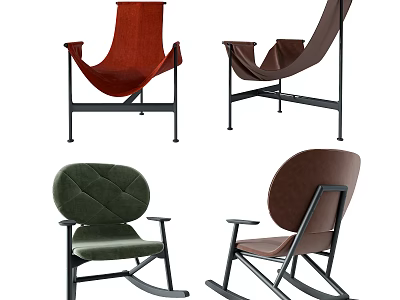 Multicolor Fabric Accent Chairs with Metal Frames Armrests and Rocking Design 3d model