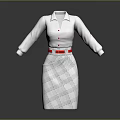 Stylish Women's White Blouse With Red Buttons And Red Belt Paired With Plaid Pattern Skirt