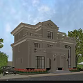 Two Story Classical Style Detached Villa With Balcony Arched Porch And Greenery