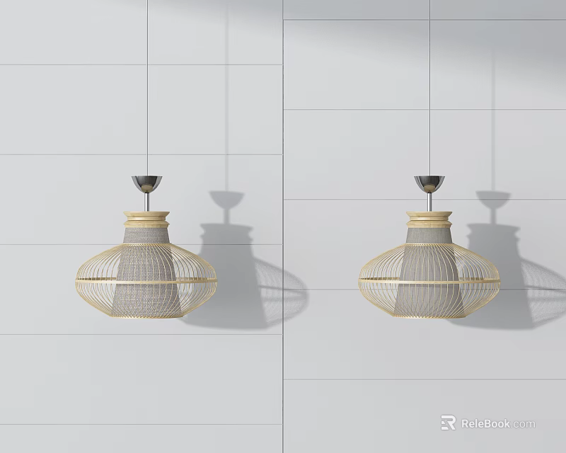 Modern Woven Pendant Lights In Minimalist Interior With Metal Base And Neutral Tones 3d model 