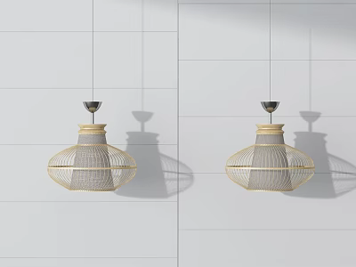 Modern Woven Pendant Lights In Minimalist Interior With Metal Base And Neutral Tones 3d model
