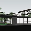Modern Entrance Gate Architectural Design With Water Surface Surrounding Buildings And Evening Lighting