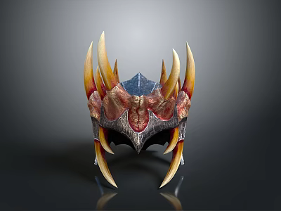 Intricate Sharp Spiked Decorative Helmet With Metallic Structure And Red Gold Accents 3d model