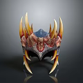 Intricate Sharp Spiked Decorative Helmet With Metallic Structure And Red Gold Accents