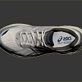 White Sports Shoes With Blue And Gold Stripes For Comfortable Athletic Wear