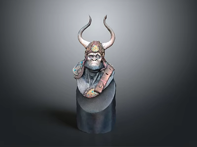 Detailed Monkey Sculpture with Horns and Ornamental Attire on Black Base 3d model