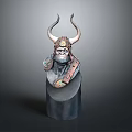 Detailed Monkey Sculpture with Horns and Ornamental Attire on Black Base