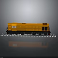 Yellow Train Locomotive Model On Black Railway Track With Gray Background And Reflection