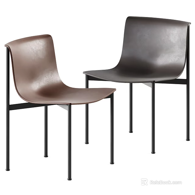 Modern Brown and Dark Gray Leather Dining Chairs with Black Metal Legs Contemporary Design 3d model 