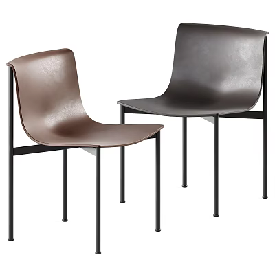 Modern Brown and Dark Gray Leather Dining Chairs with Black Metal Legs Contemporary Design 3d model