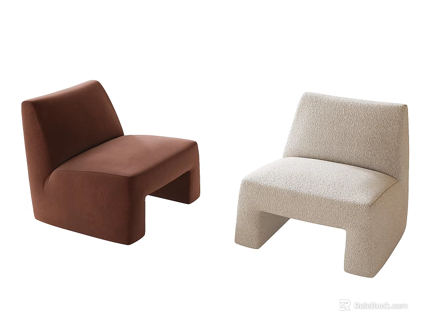 Modern Minimalist Sofa Stools In Brown And Beige Velvet Fabric Design 3d model 