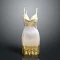 Elegant White V neck Sleeveless Dress with Gold Decorations and Lace Hem Details