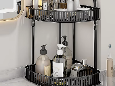 Black Bathroom Corner Shelf Two Tier Storage for Toiletries and Accessories 3d model