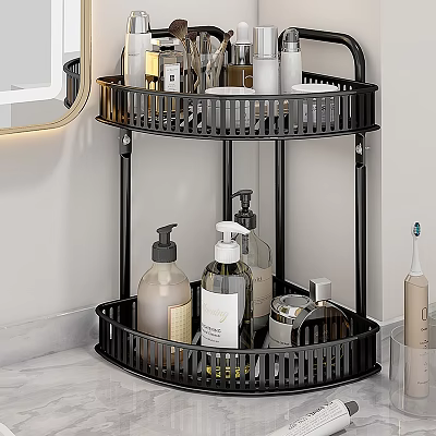 Black Bathroom Corner Shelf Two Tier Storage for Toiletries and Accessories 3d model