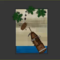 Pirate Ship Play Scene With Blue Water Sand Beach Palm Trees And Figures