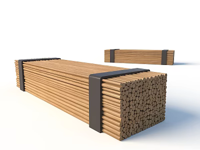 Landscape Seating With Natural Wooden Sticks And Black Straps Stacked Structure 3d model