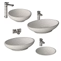 Multiple Modern White Ceramic Washbasin Designs With Basin Faucets For Bathroom 3d model