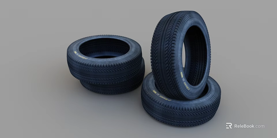 High Quality Car Tires Stacked on Gray Background for Vehicle Maintenance 3d model 