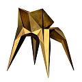 Unique Golden Geometric Polyhedron Single Chair With Sharp Edges And Artistic Design