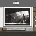 High Definition Projection Monitoring System in Modern Living Room With Large Screen Fireplace and Wooden Shelves